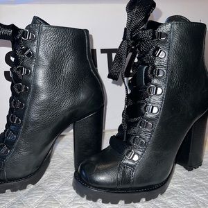 Schutz Zhara Boot with extra red laces.